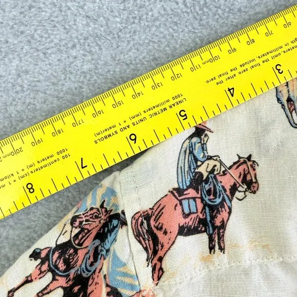 Sonoma Cowboy Print Camp Shirt Cream Linen Cotton Blend Short Sleeve Sz S - Picture 8 of 9